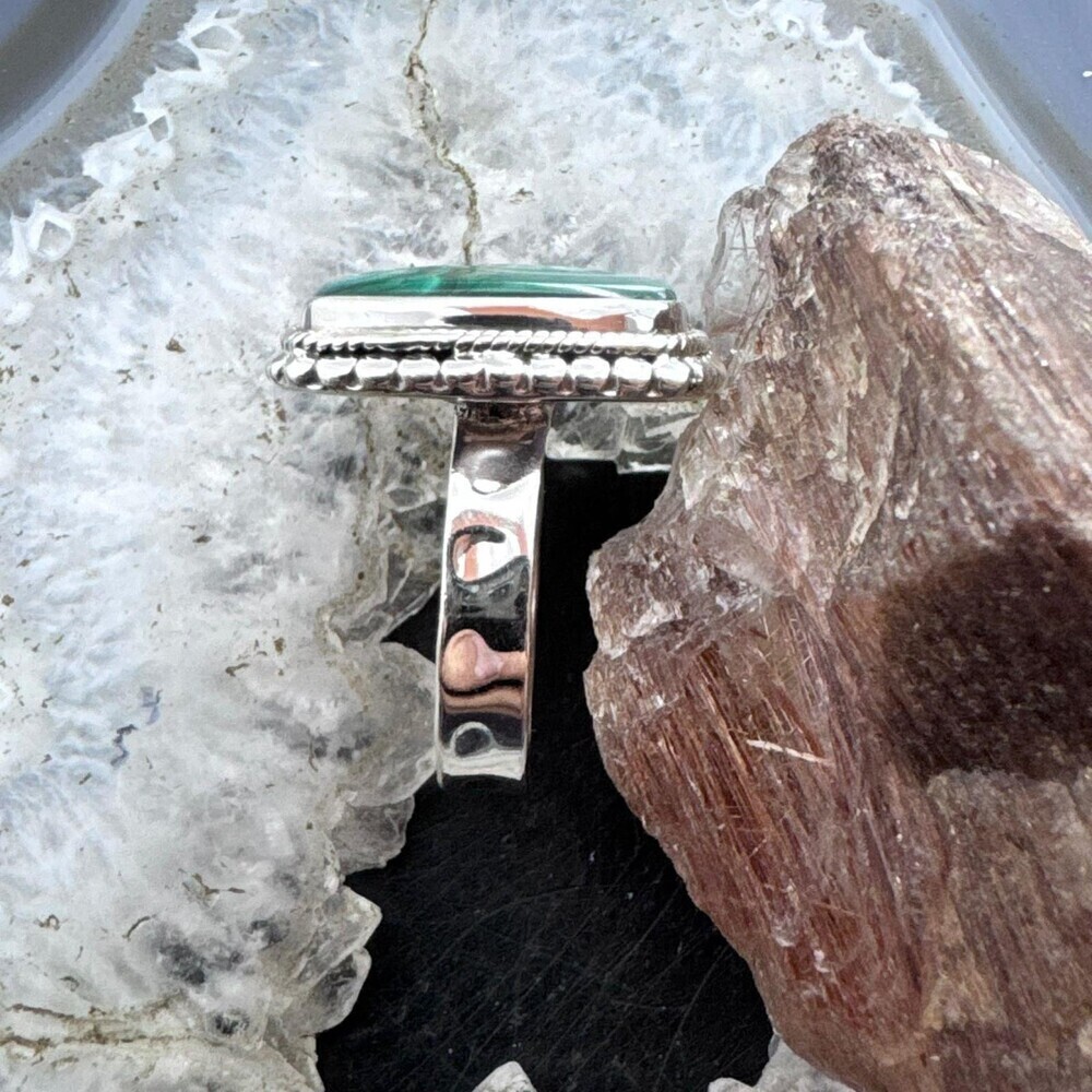 Sterling Silver Southwestern Style Square Malachite Decorated Ring Size 9.5 - Picture 6 of 10